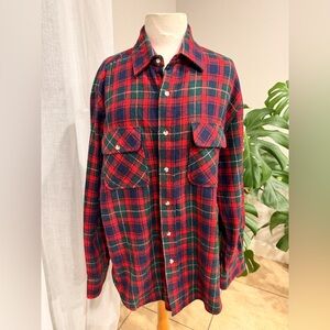 Vintage St. John’s Bay Wool Flannel Shirt –‎ Red Green Plaid, Made in Korea, L